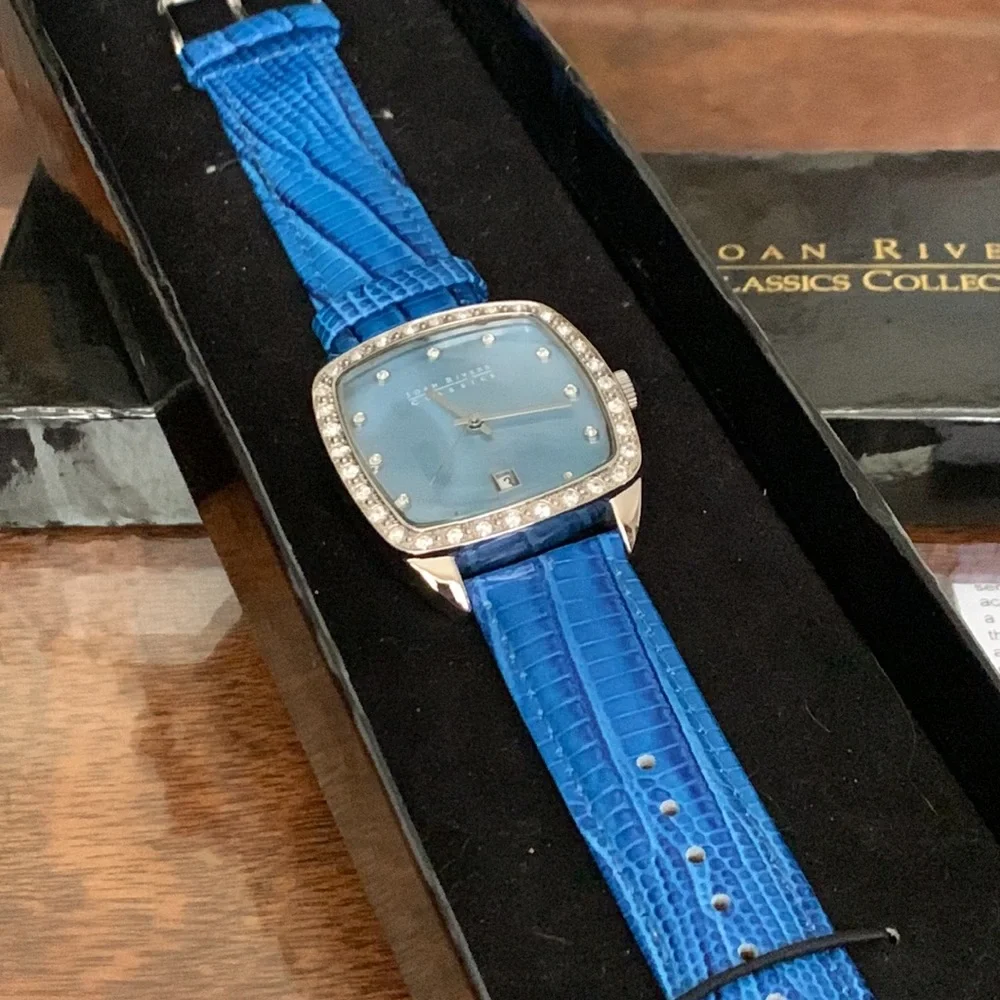 Watch Joan Rivers Classic Collection Square Face Blue Leather Band V377 Boxed
